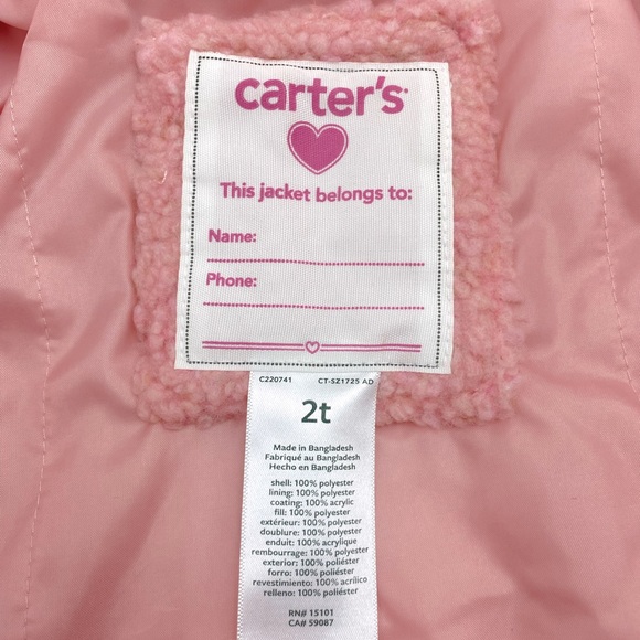 Carter’s Toddler Little Girls Faux Fur Sherpa Coat Pink Size 2T NWT - Picture 6 of 7